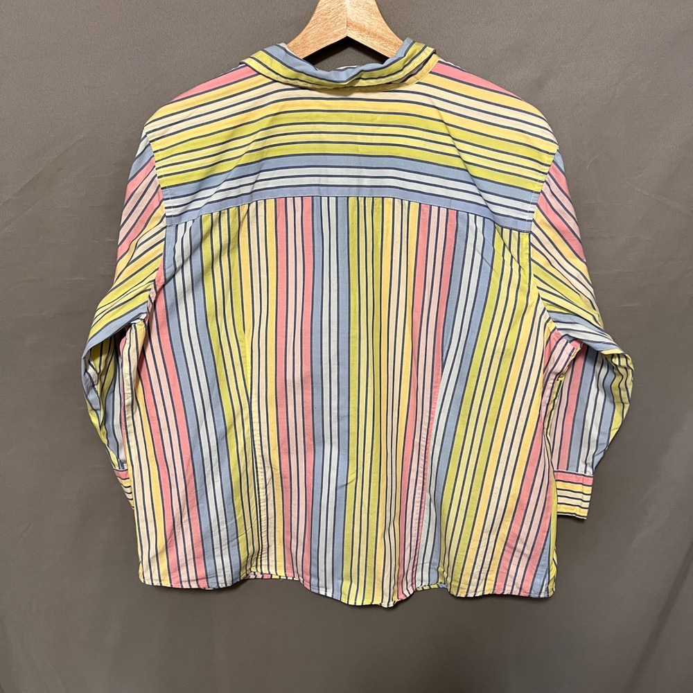 Crazy Horse Cotton Striped Button Down 3/4 Sleeve Pastel Top Size 18 - Picture 4 of 6